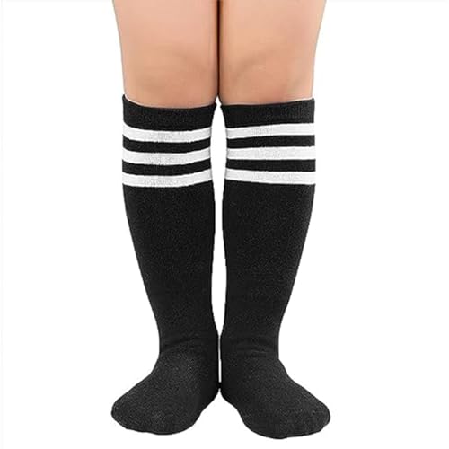 Zando Unisex Fußball Socken Kinder Sportsocken Tennissocken Baumwolle Kniestrümpfe für Jungen und Mädchen 3-6 Jahre Schwarz Weißer Streifen von Zando
