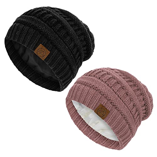 Zando Unisex Mütze Beanie Warm Weich Wintermütze Strickmütze mit Futter Ohne Fleece für Damen und Herren Schwarz-Pink Einheitsgröße von Zando