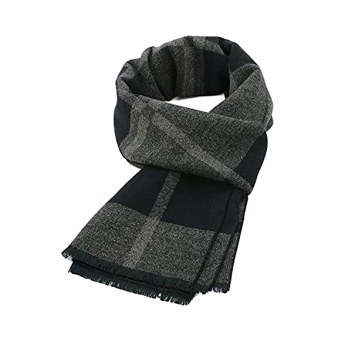 Zando Winter Schal Herren,Super Weich Karierter Schal Angedickt Winddicht und Warm Herrenschal Schwarze Graue Quadrate von Zando