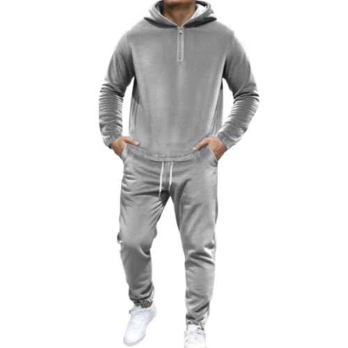 Zanisouta Trainingsanzug Herren Teddy Fleece Sportanzug Thermo Jogginganzug Flauschig Herrenanzug 2 Teilig mit Kapuze und 1/4 Zipper Hoodie Plüsch Hose Set Warm Freizeitanzug Kuschelig Hausanzug von Zanisouta
