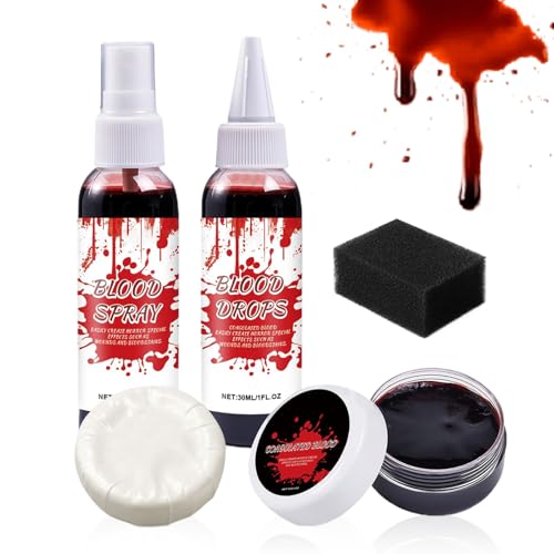 Halloween Blut Make Up | Realistisches Waschbares Kunstblut Spray Für Gesicht - Grusel Kostümzubehör Für Zombie Vampir Rollenspiel Bühne Streich Fotos von Zankie