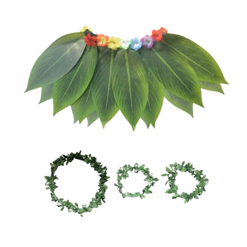 Hawaiianische Themen-Outfits Für Frauen | Hawaii Stirnband + Armbänder | Tropische Accessoires Armband und Haarband mit Blattdesign für verschiedene Anlässe wie Urlaub, Foto-, Abschlussfeiern, von Zankie