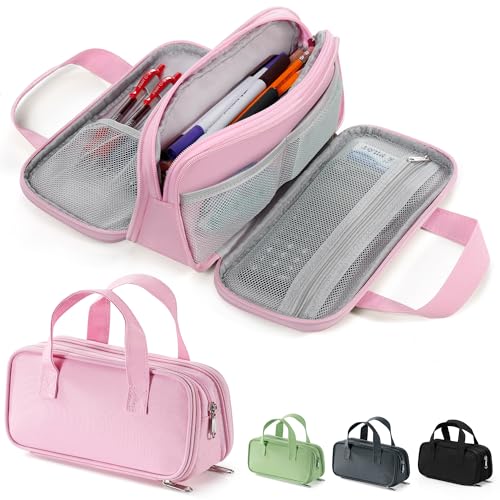 Zannaki Großes Federmäppchen, großes Fassungsvermögen, Federmäppchen mit 3 Fächern, tragbarer Canvas-Schreibwaren-Organizer mit Reißverschluss, niedlicher ästhetischer Schulbedarf für Teenager von Zannaki