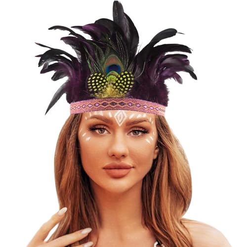 Feder Haarreif Haarband Für Frauen Und Mädchen, Fascinator Buntes Feder Stirnband 20er Jahre Kopfschmuck Elastisches Haarband Stilvolle Festival Stirnband Für Fasching/Karneval Federstirnband von Zannycn