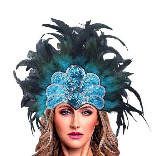 Haarband Mit Federn Für Frauen Und Mädchen, Elastisches Haarband Fascinator Buntes Feder Stirnband 20er Jahre Kopfschmuck Stilvolle Festival Stirnband Für Halloween/Karneval Federstirnband von Zannycn