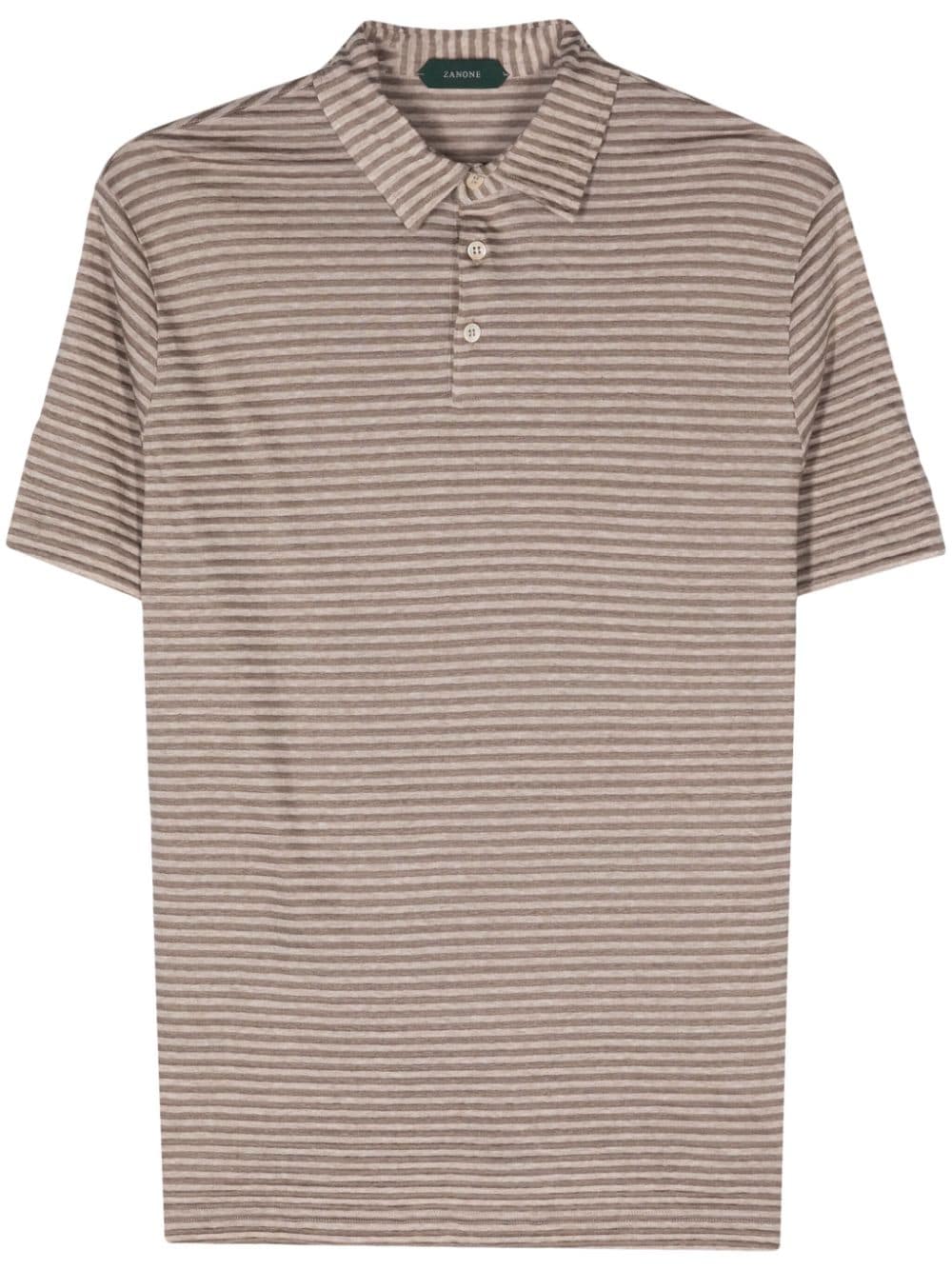 Zanone striped linen-blend polo shirt - Braun von Zanone