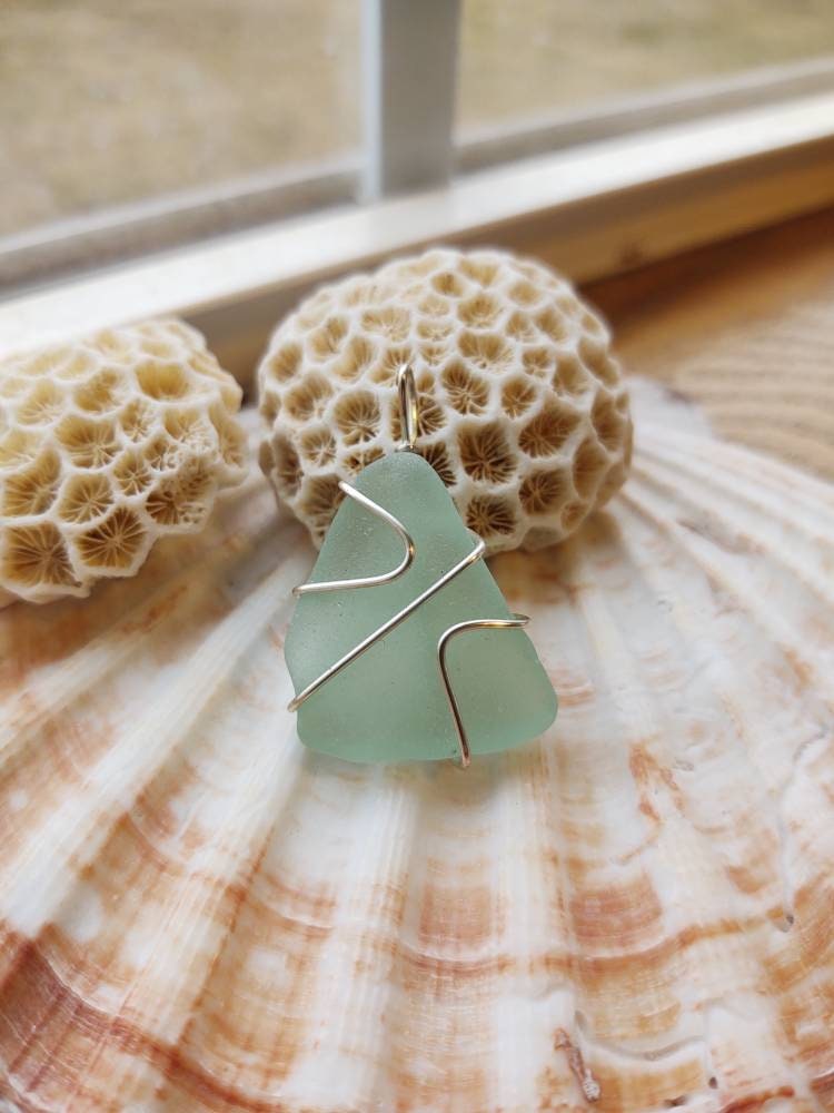 Blaue Seeglas Halskette, Okinawa Se Schaum Grün Anhänger Sterling Silber Schmuck, Weihnachtsgeschenk Für Sie Blaue Seeglas Halskette, Okinawa Se Schaum Grün Anhänger Sterling Silber Schmuck, Weihnachtsgeschenk Für Sie von ZanpaSeaGlassJewelry