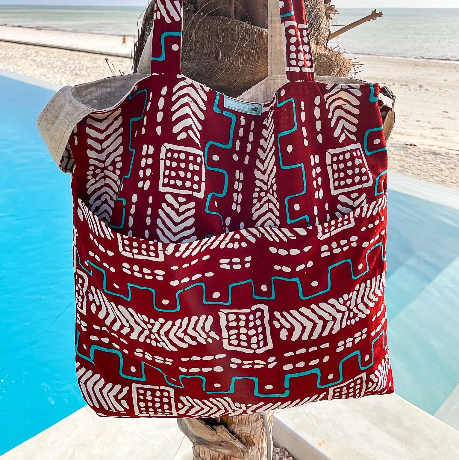 Wunderbare Umhängetasche Aus Kitenge/Leinen, Stoffbeutel, Leinentasche, Beachbag, Sansibar, Afrika, Crossbody, Wendbar, Strandtasche von ZanziZanzi