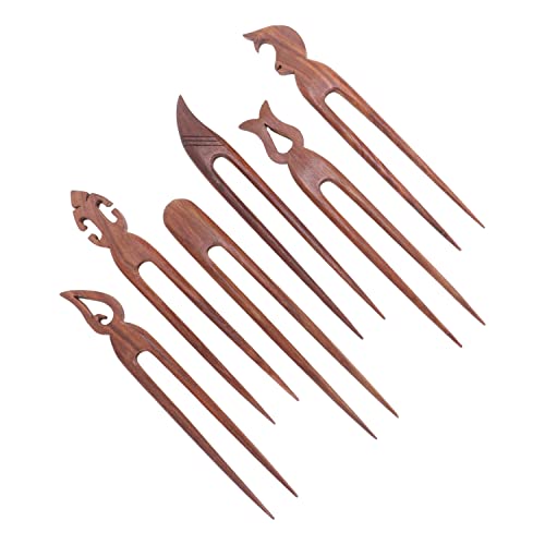 Zap impex 6 Stück Haarstäbchen aus Holz Haarspangen Vintage japanische Haarnadeln für Rollen, Haarnadeln für Frauen, langes Haar, Chignon-Maker (braun) (verschiedenes Design) (Doppelstock) von Zap Impex