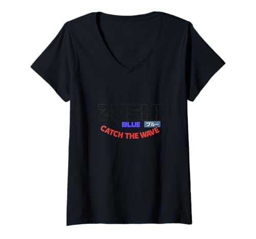 Damen Blue Zushi - Catch The Wave - Design mit Japanischem Merkmal T-Shirt mit V-Ausschnitt Damen Blue Zushi - Catch The Wave - Design mit Japanischem Merkmal T-Shirt mit V-Ausschnitt von ZapDesigns