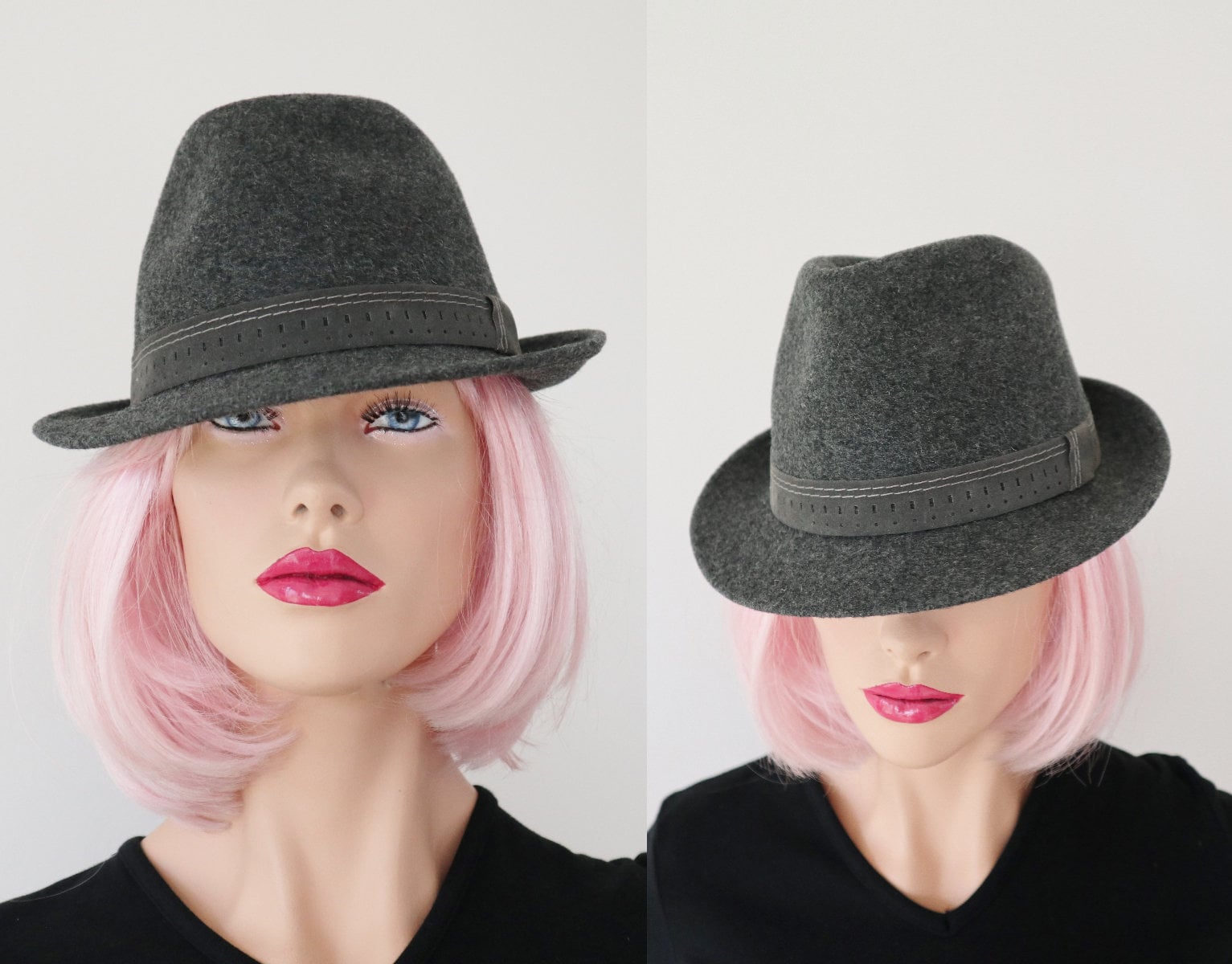 Grauer 60S Vintage Herren Filzhut Mit Hutband // Stadion Size 55, 5 von Zappasvintage