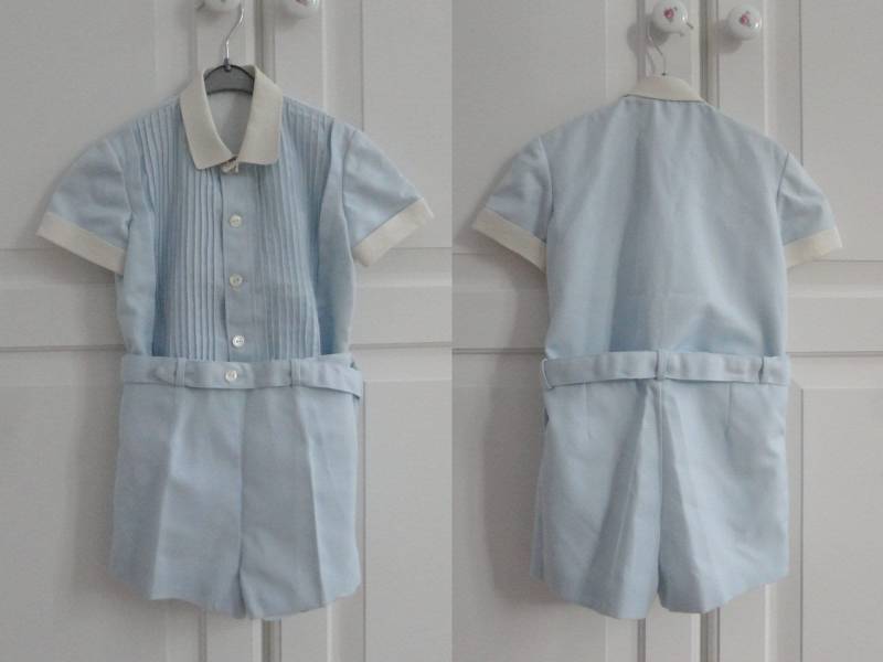 Blaues 50S 2-Teiliges Set // Weißer Kragen & Weiße Manschetten Nanouschka Aus Paris Ab 4 Jahren Mit Baumwolle Gefüttert Made in France von Zappasvintagekids