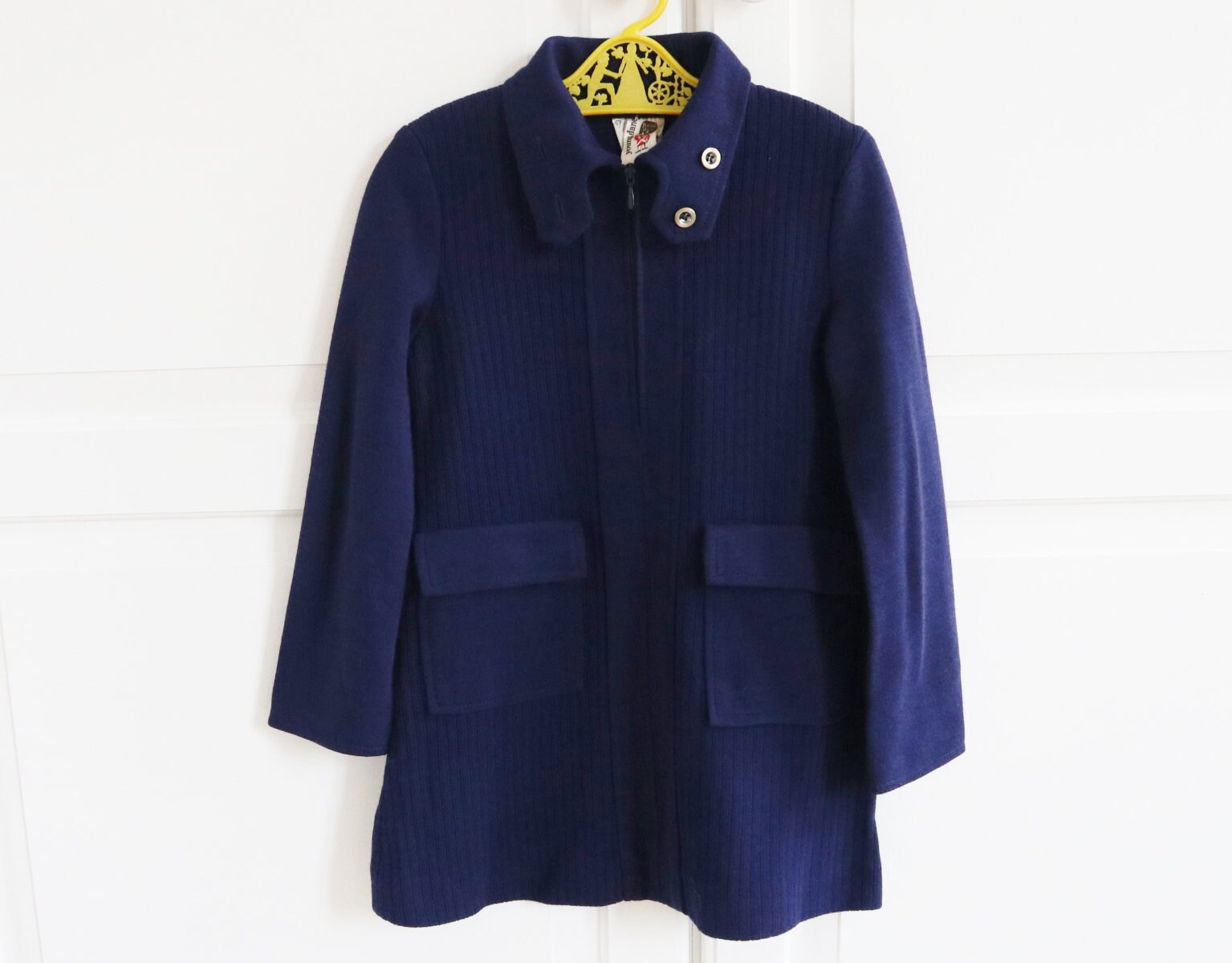 Cooles Dunkelblaues 70S Mädchenkleid // Junger Däne Teddybär Größe 120 Jersey Made in Denmark von Zappasvintagekids