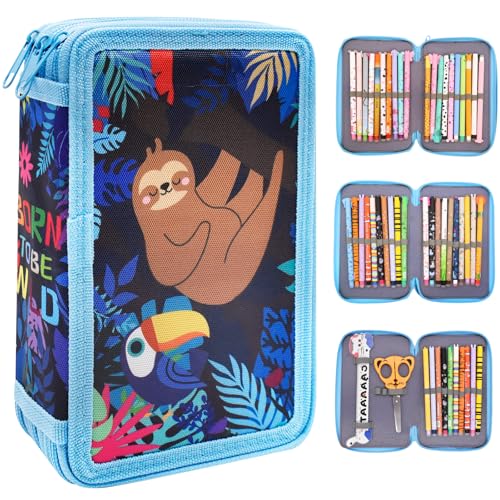 ZappelStift Federmäppchen mit Faultier-Motiv - 3 Fächer, Kawaii-Stil Mäppchen, Material, Reißverschluss, Kinder, Jungen, Großes Federmäppchen Geschenke für Kinder und Teenager ZappelStift Federmäppchen mit Faultier-Motiv - 3 Fächer, Kawaii-Stil Mäppchen, Material, Reißverschluss, Kinder, Jungen, Großes Federmäppchen Geschenke für Kinder und Teenager von ZappelStift