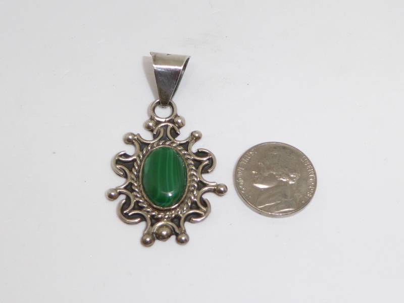 Vintage Sterling Malachit 2, 25 " Anhänger Gestempelt 925 Mex von ZappoAire