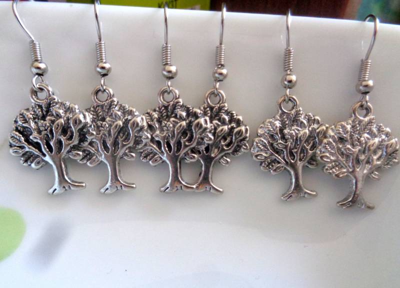 3 Paar Baum Des Lebens Ohrringe Antik Silber Anhänger von ZareenDesigns