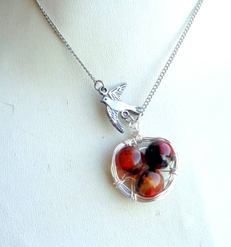 Achat Vogelnest Silberdraht Anhänger, Vogel Charm von ZareenDesigns