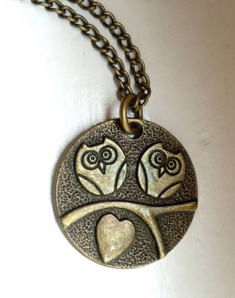 Antike Messing Eule Halskette Vögel Auf Zweig Medaillon von ZareenDesigns