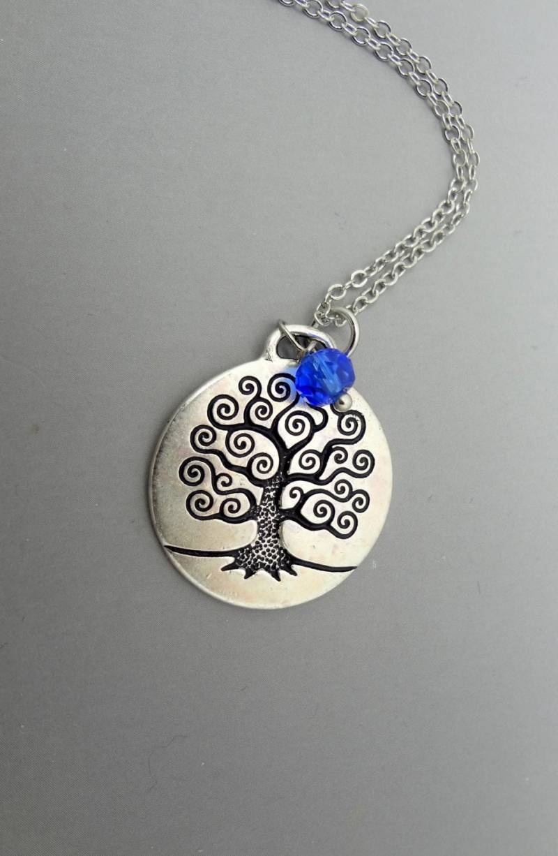 Antike Silber Baum Des Lebens Halskette Mit Geburtsstein von ZareenDesigns