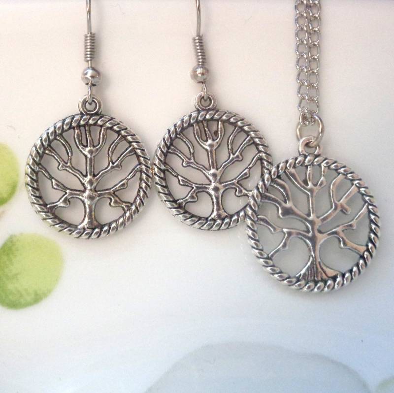 Antike Silber Baum Des Lebens Halskette Und Ohrringe Set von ZareenDesigns