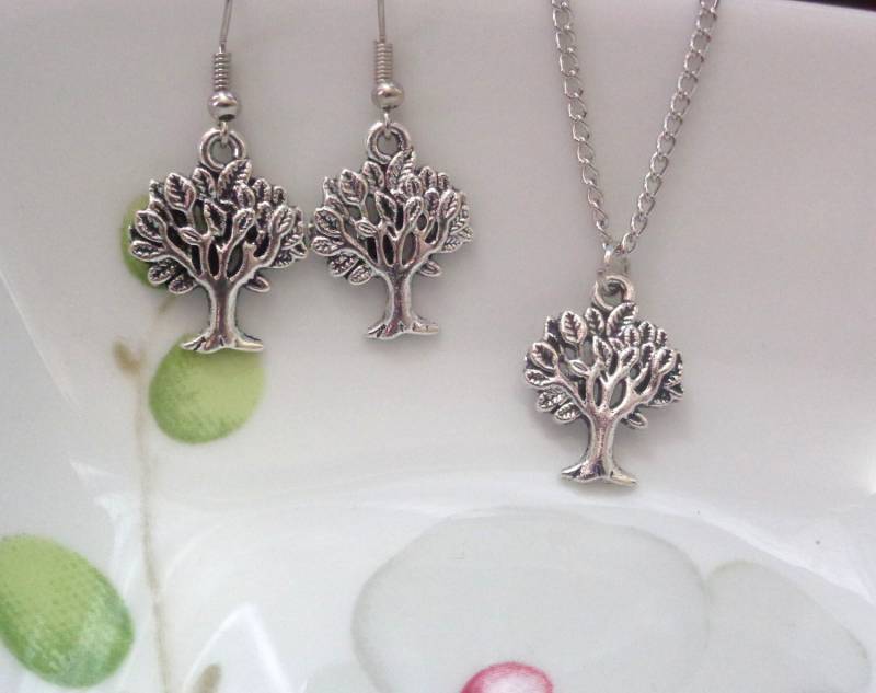 Antike Silber Baum Des Lebens Halskette Und Ohrringe Set von ZareenDesigns
