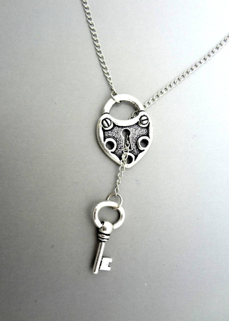Antique Silver Lock Und Schlüssel Halskette - Herz Schmuck von ZareenDesigns