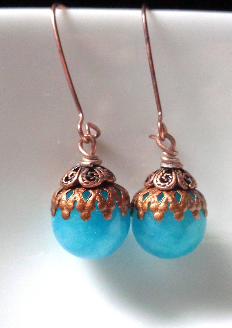 Blaue Achat Ohrringe Antike Kupfer Schmuck von ZareenDesigns