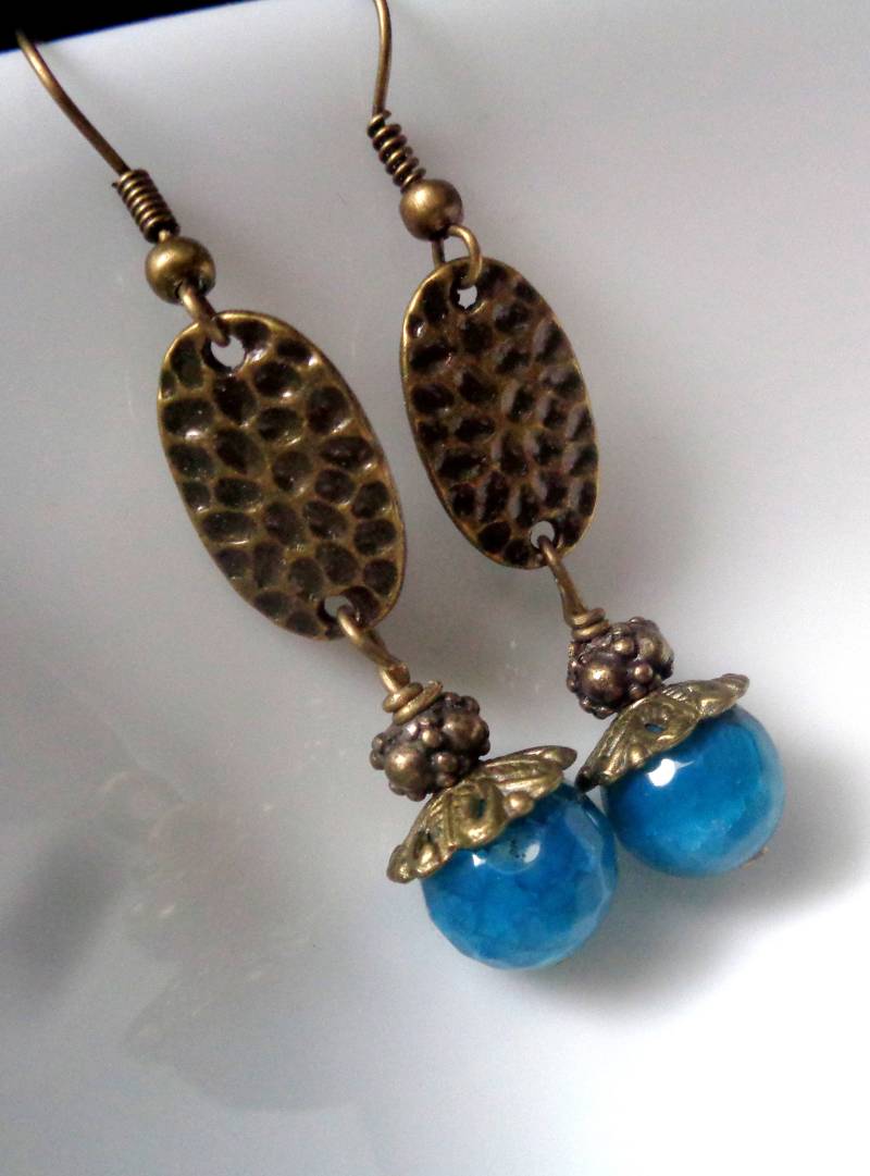Blaue Achat Ohrringe Antiker Messing Boho Schmuck von ZareenDesigns
