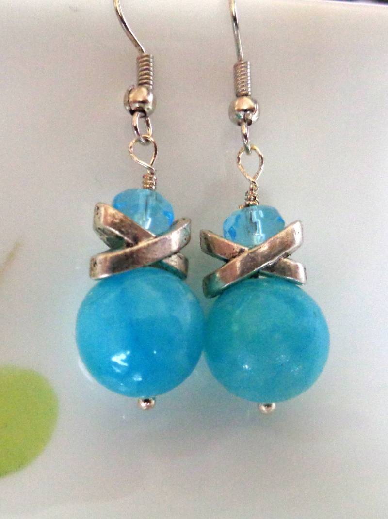 Blaue Achat Ohrringe Versilbertes Zubehör von ZareenDesigns