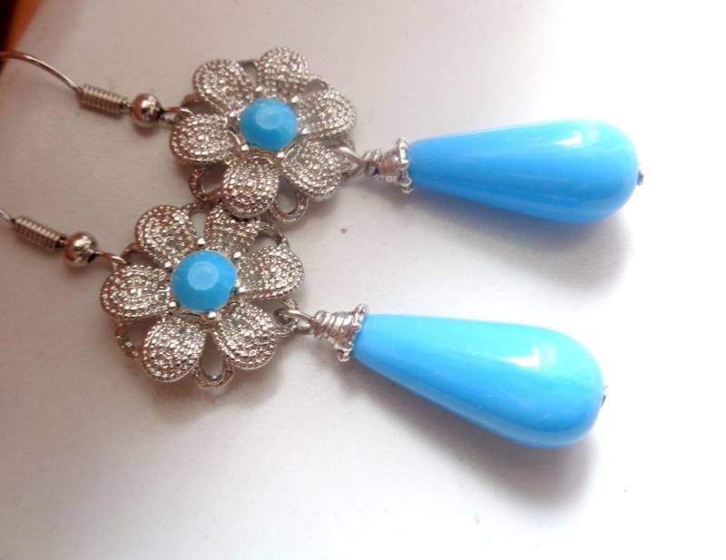 Blaue Keramikohrringe Lange Ohrringe von ZareenDesigns