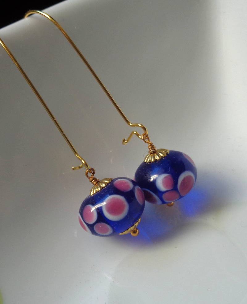 Blaue Lampwork Ohrringe Schmuck Mit Gold-Finish von ZareenDesigns