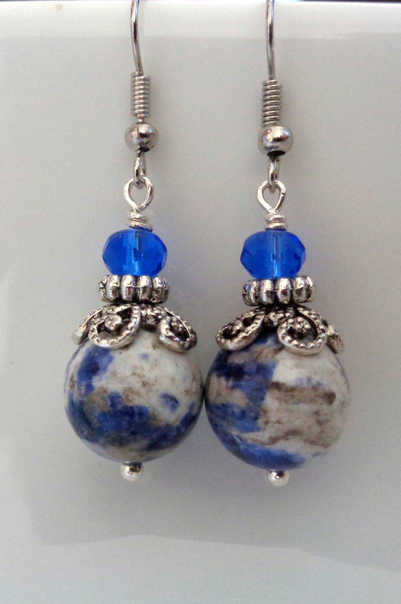 Blauer Jaspis Ohrringe Antikes Silber Finish, Brautjungfer Schmuck von ZareenDesigns