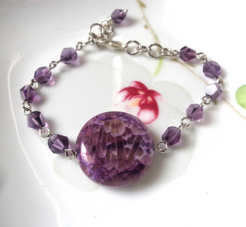 Dragon Vein Achat Armband Mit Amethyst Kristallen von ZareenDesigns