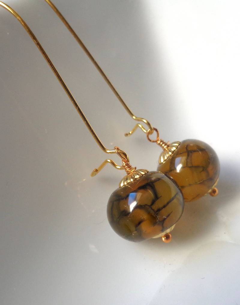 Feuer Achat Ohrringe Grün & Gold Schmuck von ZareenDesigns