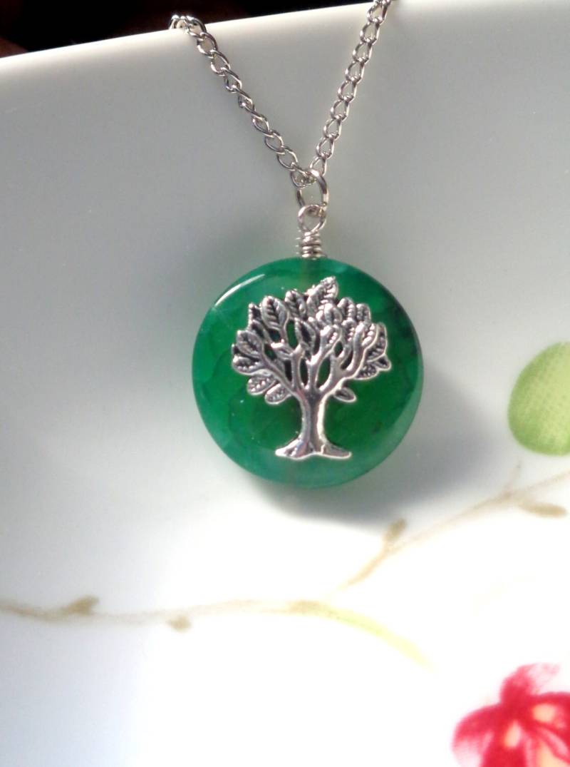 Grüne Drachenader Achat Halskette Baum Des Lebens Anhänger von ZareenDesigns