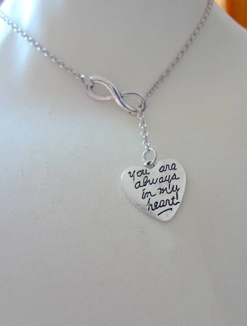 Herz Lariat Kette Silber Überzogener Unendlichkeit Anhänger von ZareenDesigns