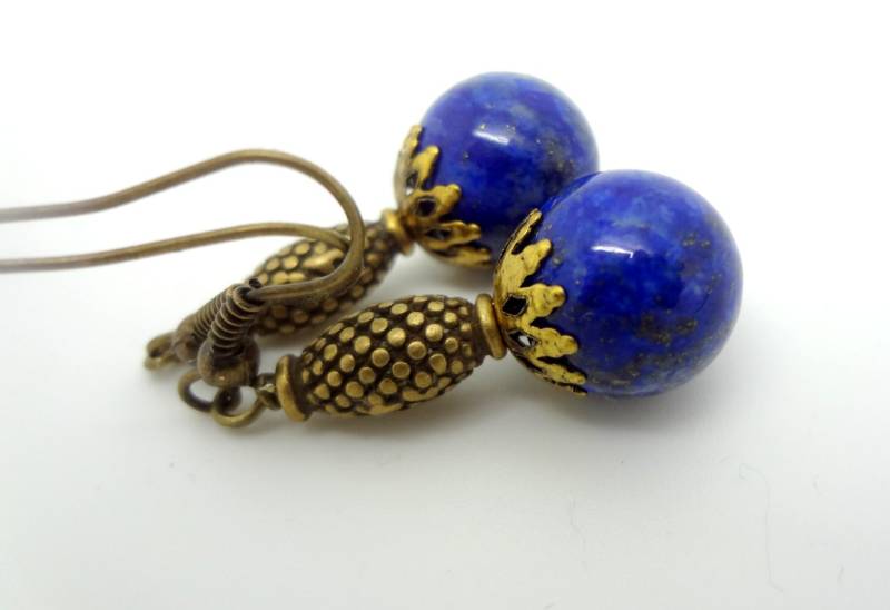 Lapis Lazuli Ohrringe Antikes Gold Filligran von ZareenDesigns