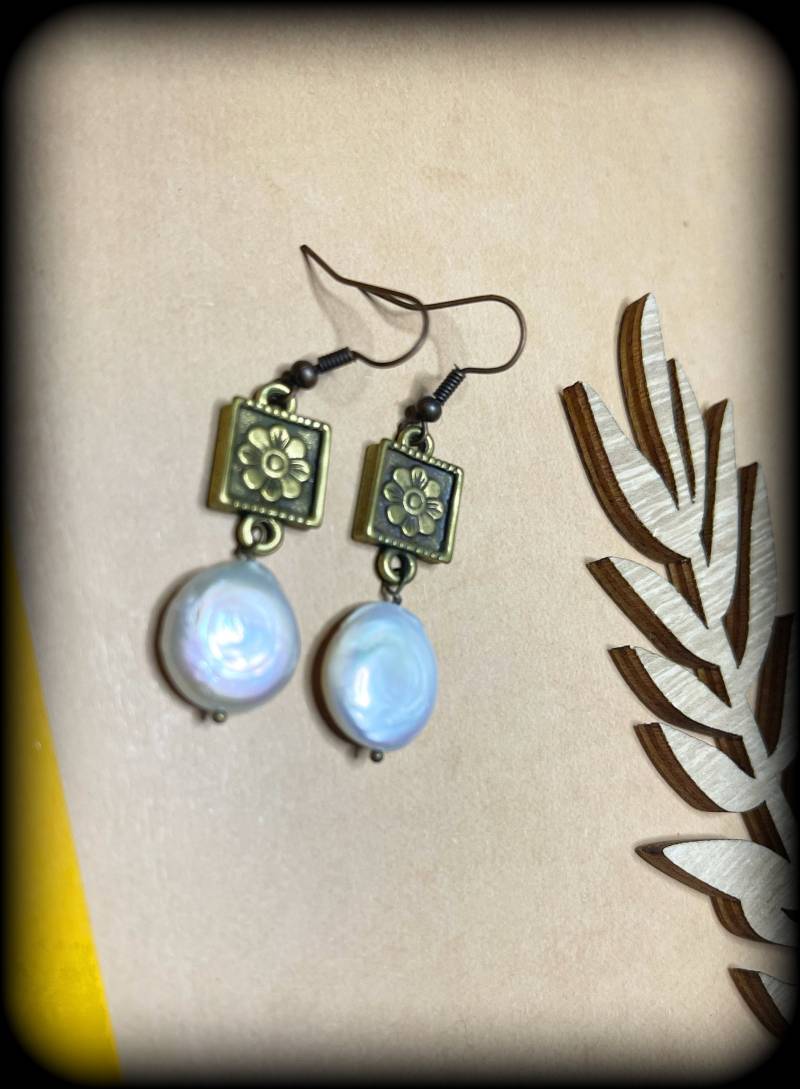 Münze Perle Ohrringe Bronze Finish, Brautschmuck Münze Perle Ohrringe Bronze Finish, Brautschmuck von ZareenDesigns