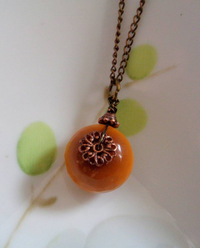 Orange Achat Anhänger Halskette Kupfer Eingewickelter Stein von ZareenDesigns