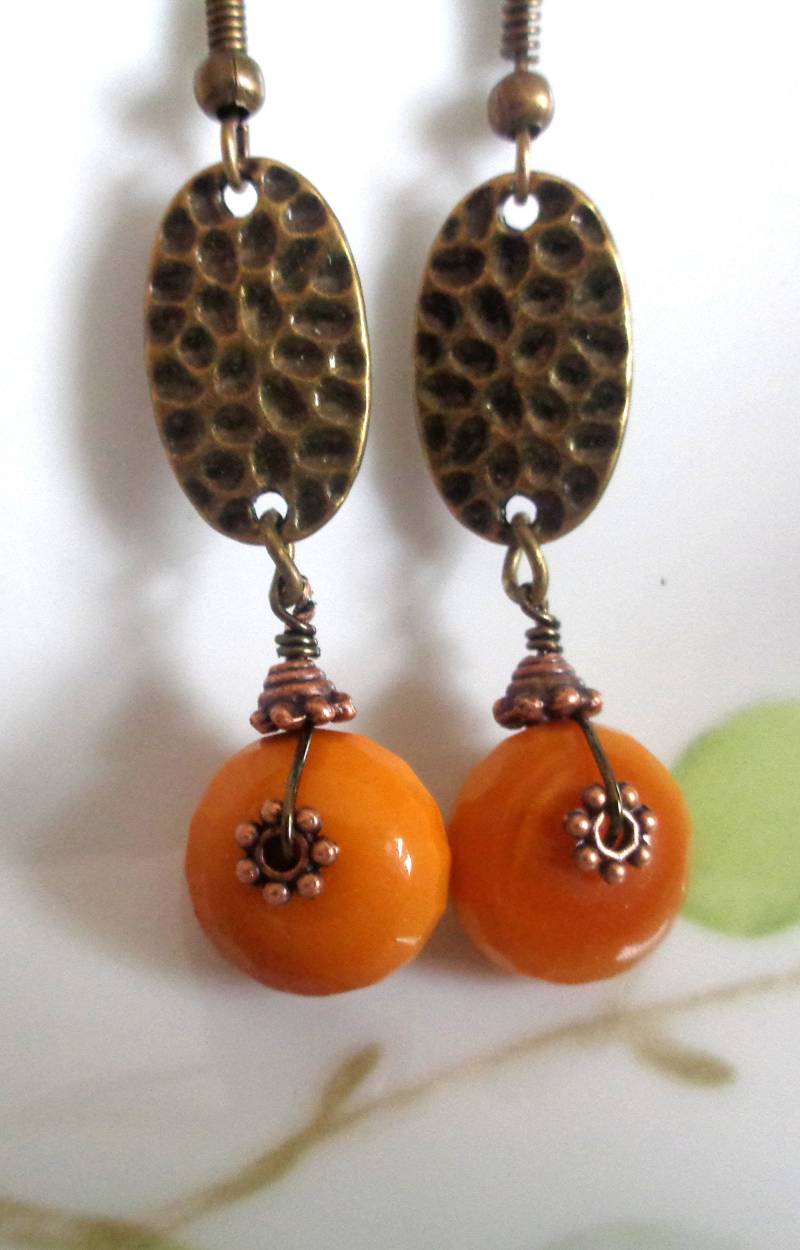 Orange Achat Ohrringe Boho Bronze Schmuck von ZareenDesigns