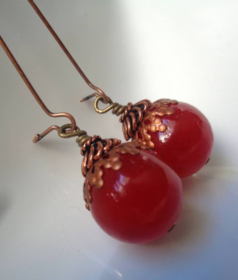Roter Achat Ohrringe Antik Kupfer, Ohrhaken Aus Messing von ZareenDesigns