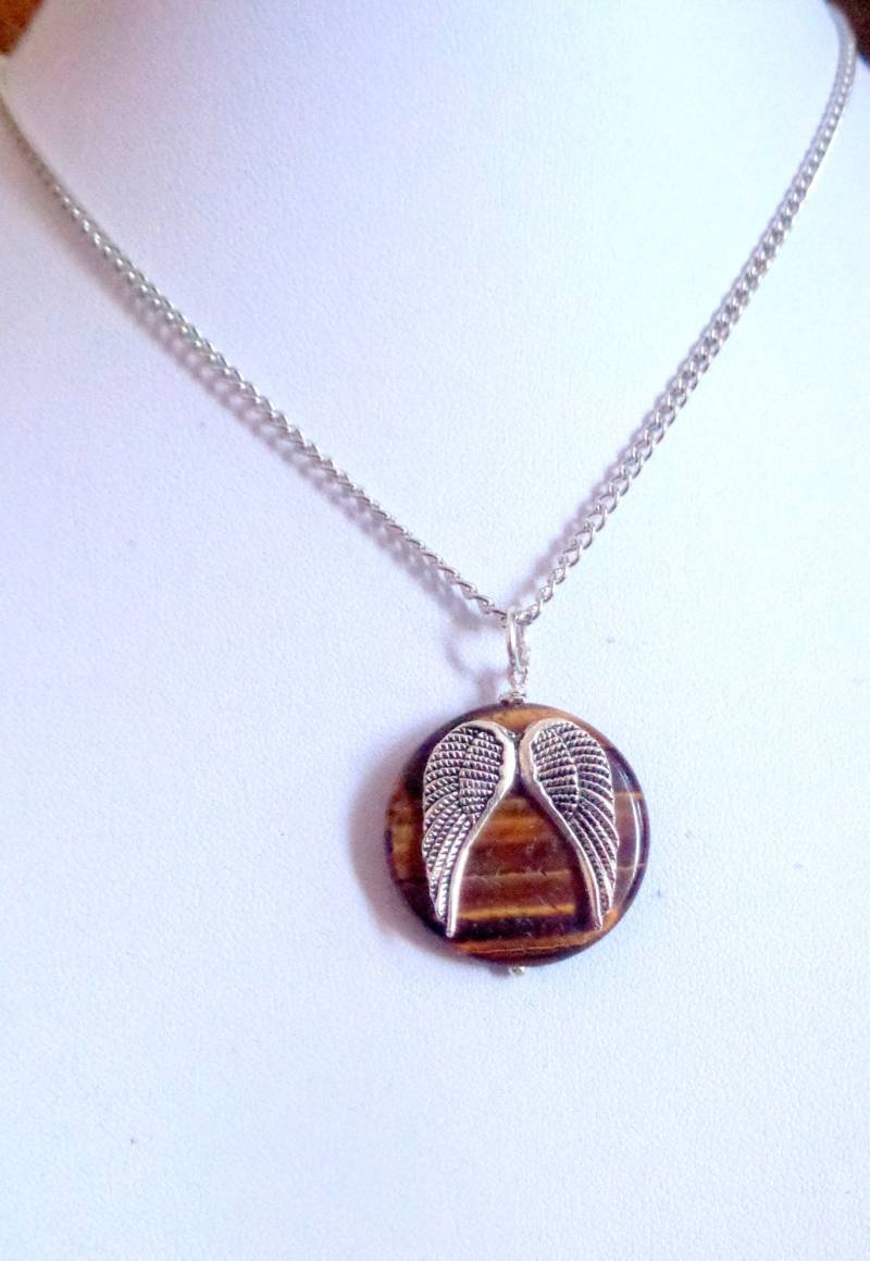 Tigerauge Engelsflügel Halskette - 18 "stein von ZareenDesigns