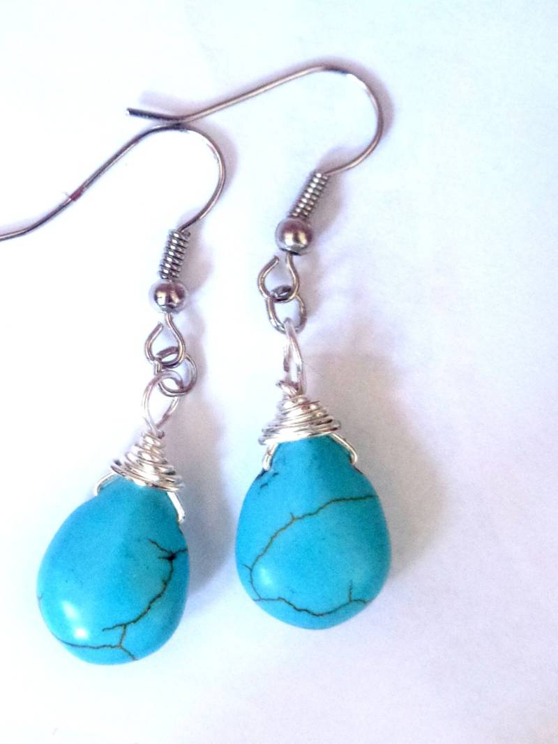 Türkis Hängeohrringe Tropfenförmige Hakenohrringe, 5 cm von ZareenDesigns