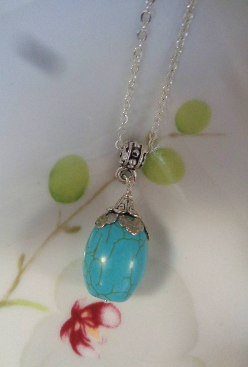 Türkis Tropfen Halskette Antique Silber Finish, 18-Zoll-Kette von ZareenDesigns