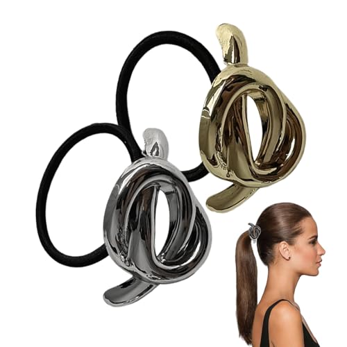 Zasdvn Haargummis für Frauen, minimalistische Metall-Haargummis, 2 x tragbare Haargummis, modisches Haar-Accessoire für hohen und niedrigen Pferdeschwanz von Zasdvn