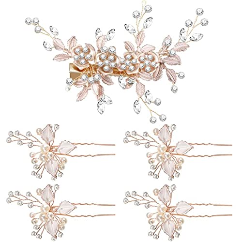Zasvec Haarschmuck Hochzeit Rosegold 5 Stück Braut Strass Haarnadeln Braut Haarschmuck Haarreif Hochzeit Hochzeit Haarschmuck Hochzeit Haarspangen Hochzeit Haarspange Strass für Bräute Damen von Zasvec