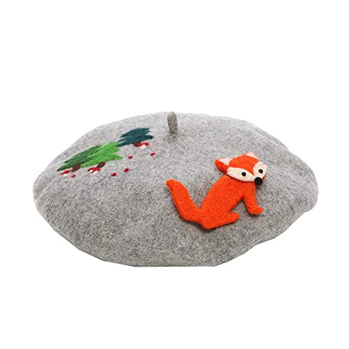 Zasy Frauen Wintermütze Klassische Wolle Baskenmütze French Beanie Cap Handgemachte Filzmuster (Waldfuchs) von Zasy