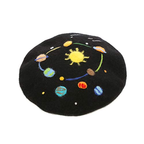 Zasy Wolle Baskenmütze Handgefertigt Fühlte Sonnensystem Kunst Hut Winter Solar von Zasy