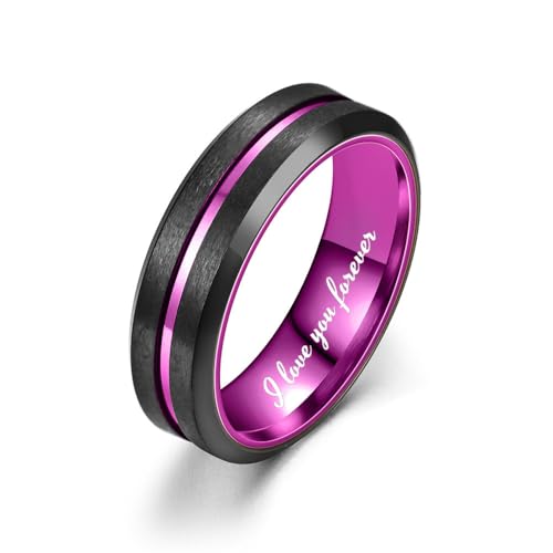 ZatoviG Personalisierter Ring Herren Schwarz Rot Unisex Wolfram Damen Grün Silber Blau Silber Eheringe Paar Mit Gravur Edelstahl Schwarz Herren Damen 6mm 8mm mit (6mm-Lila) von ZatoviG