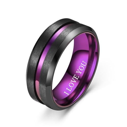 ZatoviG Personalisierter Ring Herren Schwarz Rot Unisex Wolfram Damen Grün Silber Blau Silber Eheringe Paar Mit Gravur Edelstahl Schwarz Herren Damen 6mm 8mm mit (8mm-Lila) von ZatoviG